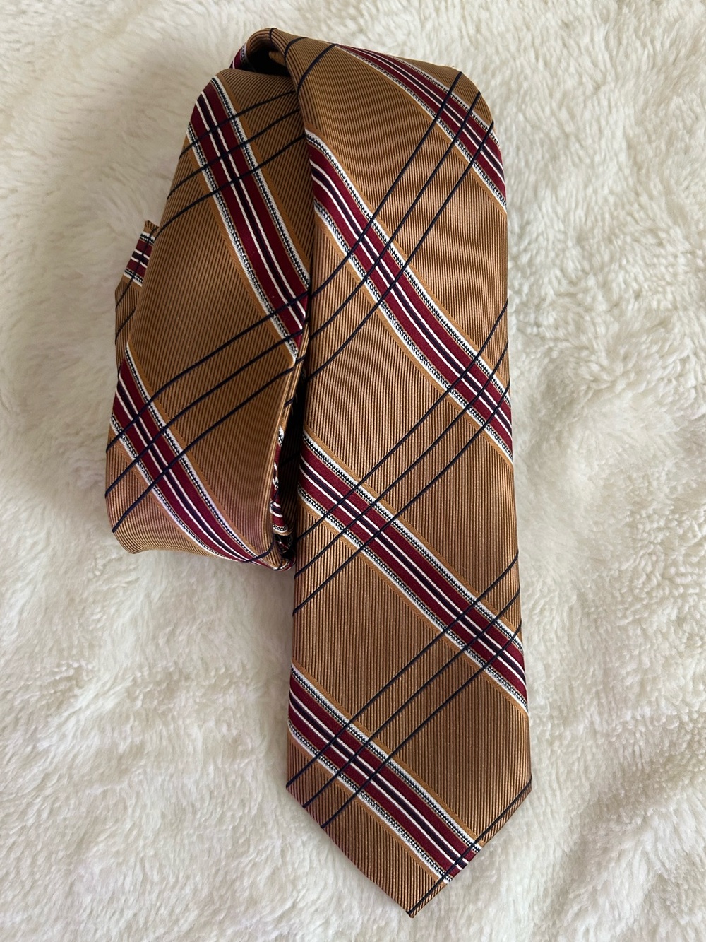 Rooster 1949 Bronze Silk Tie | Classic Prep Stripe Necktie | 3” Width | GUC
